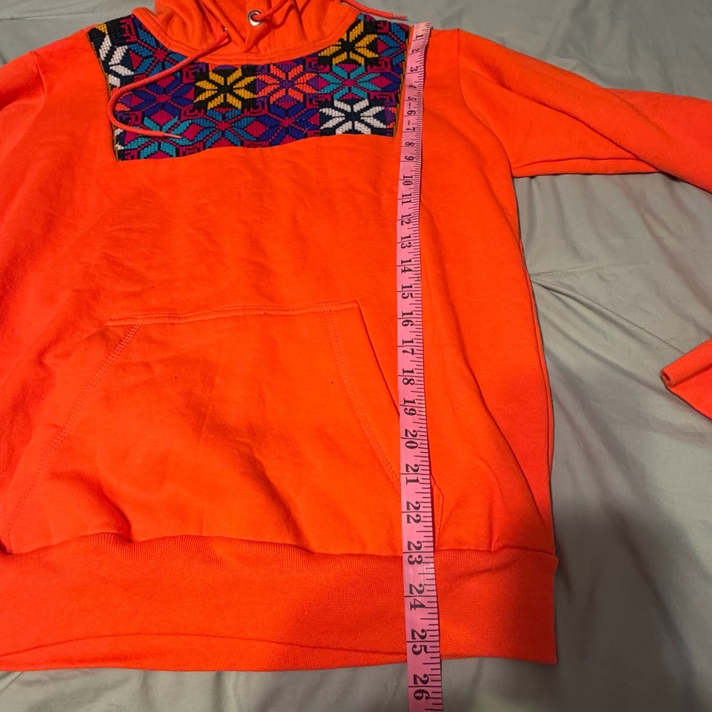 Orange Geometric Embroidery Patterned Women's Hoo… - image 8